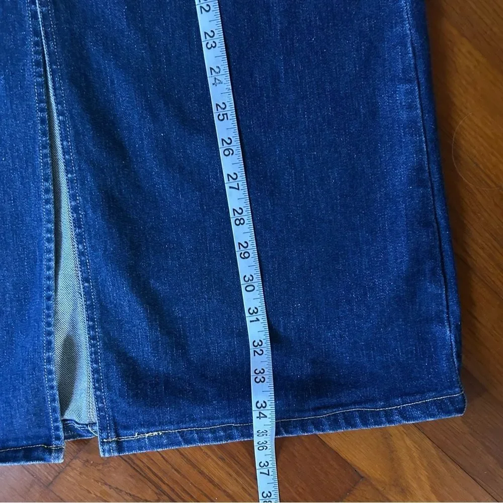 Y2K GAP Dark Wash Denim Maxi Skirt Stretch Size 8 Front Slit High Waist
